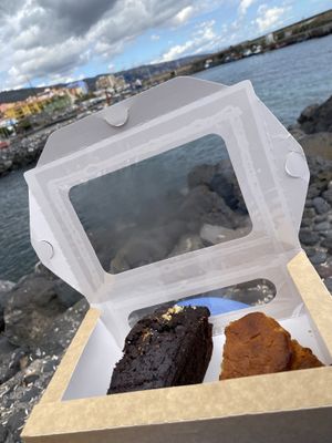 Cokes- chocolate and orange, in our takeaway box  at Plan Bakery Cafe in Tenerife