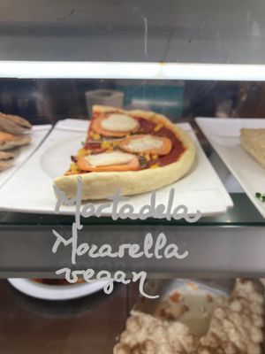Vegan savoury pie with mozzarella and mortadella  at Plan Bakery Cafe in Tenerife