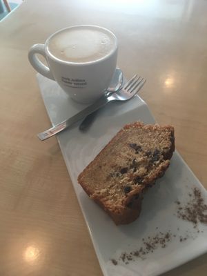 Banana bread and soya coffee at Plan Bakery Cafe in Tenerife