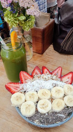 Green juice and yum smoothie bowl! at Toad Hall in Motueka