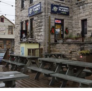 Outdoor seating  at Laughing Planet Cafe in Bloomington