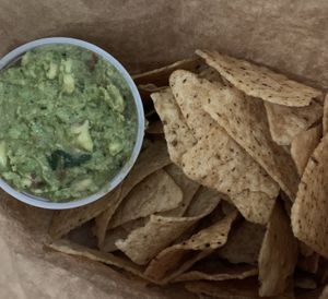 Homemade guacamole w/ chips at Laughing Planet Cafe in Bloomington