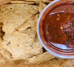 Chips and hot salsa at Laughing Planet Cafe in Bloomington