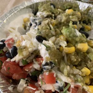 Southwest green chile bowl (vegan) at Laughing Planet Cafe in Bloomington