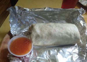 Burrito w/ fruit salsa at Laughing Planet Cafe in Bloomington
