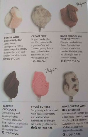 menu with two vegan options at Jeni's Ice Creams - 12th Ave in Nashville