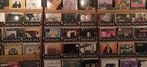 Record albums inside at Tea Recs in Guadalajara