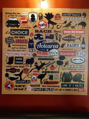 Kiwi slogans at Full of Beans Cafe in Franz Josef Waiau