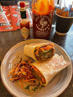 Vegan falafel wrap at Full of Beans Cafe in Franz Josef Waiau