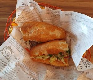 Banh mi - lettuce, cucumber and Carrots. Photo by Sam Lama at Sandwich Saigon Vegetarian - Cloud Kitchen in Central Singapore