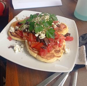 Mediterranean pancakes (vegetarian but there is also a vegan version) at Butterflies and Hurricanes in Thessaloniki