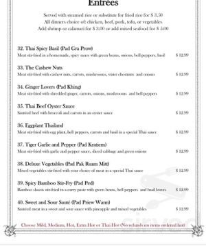 Menu  at Siam House in Bloomington
