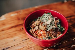 Pumpkin Patty Salad
-featuring our new Lentil Cake balls. This salad comes with pickled cucumbers with dill, fresh greens, shredded carrot, pumpkin seed crunch, sprouts & a tahini/turmeric dressing! at Superfood Bar in Denver