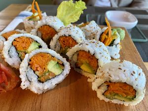 Vegan sushi (carrots, avocado & zucchini)   at Bocanada in El Calafate