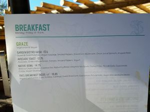 Vegan nreakfast menu at Tohono Chul in Tucson