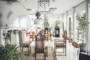 Kucha's interior is a collage of found objects, at Kucha in Ljubljana