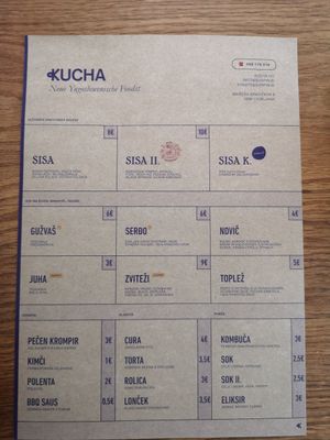Menu. at Kucha in Ljubljana