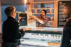 New Deli in Kucha with plant-based cheese, sausages, yoghurt, tempeh, kimchi, natural wines ...etc. at Kucha in Ljubljana