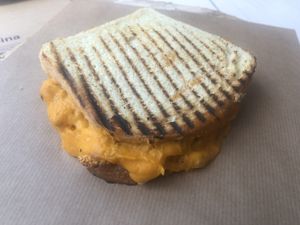 toplež (toast with cauliflower and parsley & pumpkin seed pesto) at Kucha in Ljubljana