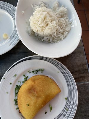 potato empanada & rice  at La Colombiana in San Clemente