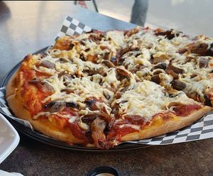 Mushroom tempeh pizza at V Food Spot in London