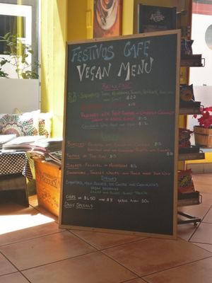 Vegan menu at Festivus Cafe in Launceston