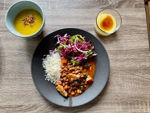 Menu of the day, 8€ (also included a cup of herbal tea) at Fast Vegan in Castelo Branco