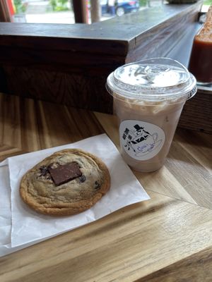 Nutella cookie and oat chai latte  at Rustic Cosmo Cafe in Toronto
