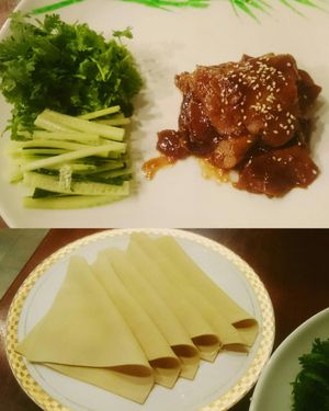 Mock duck and tofu sheets at Ji Ming Temple Vegetarian Diet in Nanjing
