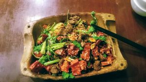 Vegan pepper chicken, delicious (but spicy) at Ji Ming Temple Vegetarian Diet in Nanjing