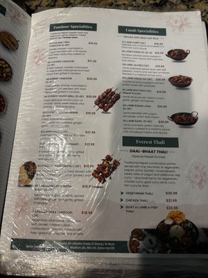 Menu page 3  at Everest Cuisine in Worthington