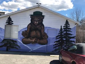 Smokey the bear mural at Love Cafe  in Oakhurst