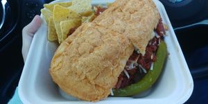 Meatball sub: okay not great, came with tortilla chips at Love Cafe  in Oakhurst