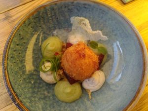 First course (accompanied by white wine) at Achterwerk in Groningen