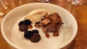 Delicious chocolate mouse and ice cream, amarena cherries at Achterwerk in Groningen