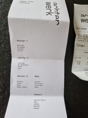 Menu at Achterwerk in Groningen