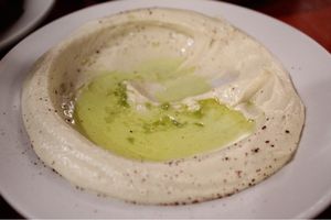 Hummus with jalapeño pesto and olive oil at Aladdin Mediterranean Grill in Jackson