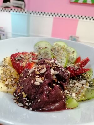 Açai, exclusive dessert made of this fresh and delicious fruit without milk suitable for vegetarian and vegan people,,🌾😉👍👍 at Rocket Café in Tenerife