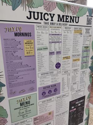 Menu at Juicy Avenue in Gran Canaria