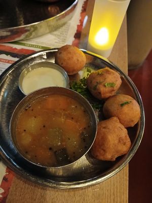 Lentil fritters at Indian Tiffin Room  in Manchester