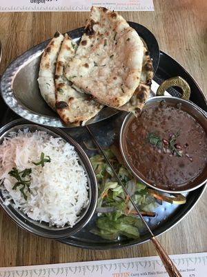 Dhal, Rice and Garlic Naan at Indian Tiffin Room  in Manchester