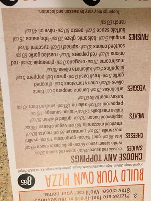 Menu at Blaze Pizza in Rochester