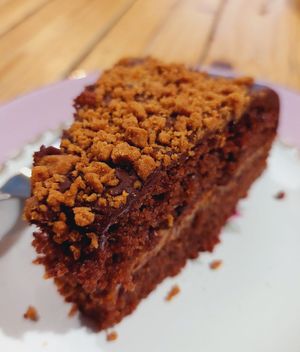 Chocolate gingerbread cake at Au Bonheur des Chats in Lyon
