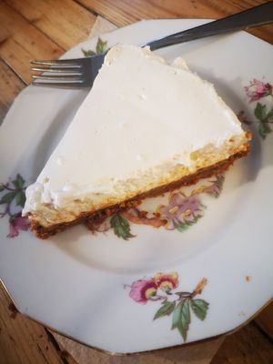 Lovely vegan lemon cheesecake at Au Bonheur des Chats in Lyon