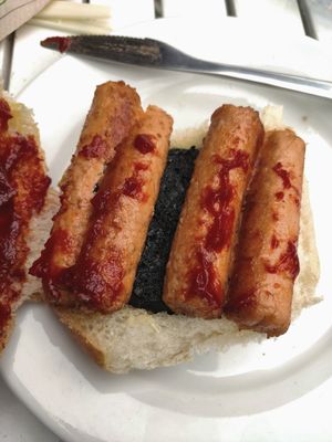 Sausage and black pudding roll at The Glasvegan in Glasgow