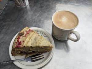 Raspberry and pistachio cake at The Glasvegan in Glasgow