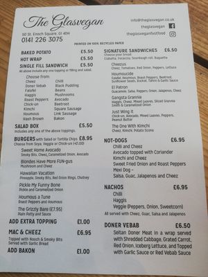 Menu Oct 2021m at The Glasvegan in Glasgow