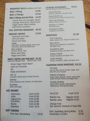 Menu Oct 2021 at The Glasvegan in Glasgow