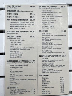 Menu part 1  at The Glasvegan in Glasgow