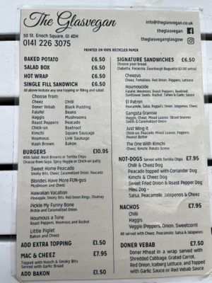 Menu part 2  at The Glasvegan in Glasgow